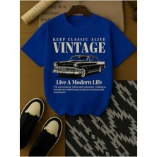 Malkocbey Vintage Araba Baskılı Oversize Basic O Yaka T-Shirt