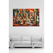 Modern Mekanik Kübizm Tablosu Soyut Sanat Kanvas Baskı %100 Pamuk Dokulu Premium Kalite