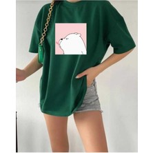 Malkoçbey Sevimli Ayı Baskılı Oversize Basic T-Shirt