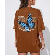 Malkoçbey Mavi Sırt Kelebek  Baskılı Oversize Unisex Basic T-Shirt