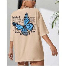 Malkoçbey Mavi Sırt Kelebek  Baskılı Oversize Unisex Basic T-Shirt