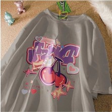 Malkoçbey Vişne Baskılı Oversize Unisex Basic T-Shirt