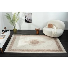 Karmen Halı Dark DK015A Bej Kahverengi Kenar Çerçeveli Göbekli Akrilik Tozuaz Modern Salon Halısı Koridor