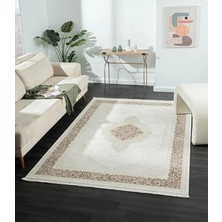 Karmen Halı Dark DK015A Bej Kahverengi Kenar Çerçeveli Göbekli Akrilik Tozuaz Modern Salon Halısı Koridor