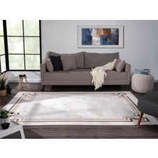 Karmen Halı Dark DK007A Beyaz Bej Detaylı Kahverengi Kenar Çerçeveli Akrilik Tozuaz Modern Salon Halısı