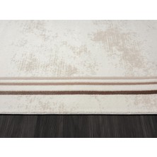 Karmen Halı Dark DK007A Beyaz Bej Detaylı Kahverengi Kenar Çerçeveli Akrilik Tozuaz Modern Salon Halısı