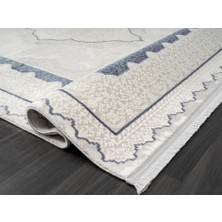 Karmen Halı Dark DK016M Gri Halı Mavi Kenar Çerçeveli Göbekli Akrilik Tozuaz Modern Salon Halısı Koridor Halısı