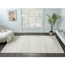 Karmen Halı Lotus Plus 08582A Beyaz Halı Bej Kilim Desenli Modern Ince Akrilik Tozuaz Salon Halısı Yatak Odası