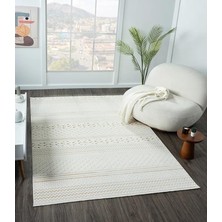 Karmen Halı Lotus Plus 08582A Beyaz Halı Bej Kilim Desenli Modern Ince Akrilik Tozuaz Salon Halısı Yatak Odası