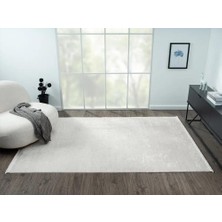 Karmen Halı Elegance EG014A Beyaz Halı Sedef Geometrik Detaylı Modern Viskon Doğal Iplik Bambu Halı Tozu Az