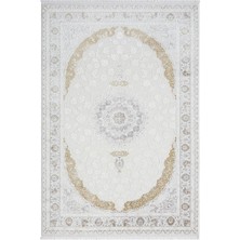 Karmen Halı Elegance EG008A Beyaz Halı Gold Sedef Detaylı Göbekli Modern Viskon Doğal Iplik Bambu Halı Tozu Az