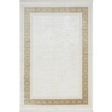Karmen Halı Elegance EG009A Bej Halı Gold Çerçeveli Modern Viskon Doğal Iplik Bambu Halı Tozu Az Salon Halısı