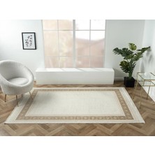 Karmen Halı Elegance EG009A Bej Halı Gold Çerçeveli Modern Viskon Doğal Iplik Bambu Halı Tozu Az Salon Halısı