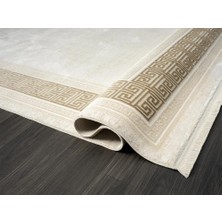 Karmen Halı Elegance EG009A Bej Halı Gold Çerçeveli Modern Viskon Doğal Iplik Bambu Halı Tozu Az Salon Halısı