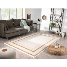 Karmen Halı Elit EL001S Krem Halı Gold Kenar Çerçeveli Ince Yumuşak Akrilik Tozuaz Modern Salon Halısı Koridor