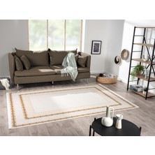 Karmen Halı Elit EL001S Krem Halı Gold Kenar Çerçeveli Ince Yumuşak Akrilik Tozuaz Modern Salon Halısı Koridor