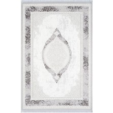 Karmen Halı Dark DK011G Gri Halı Antrasit Detay Kenar Çerçeveli Göbekli Akrilik Tozuaz Modern Salon Halısı