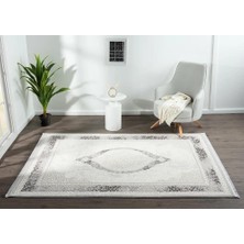 Karmen Halı Dark DK011G Gri Halı Antrasit Detay Kenar Çerçeveli Göbekli Akrilik Tozuaz Modern Salon Halısı