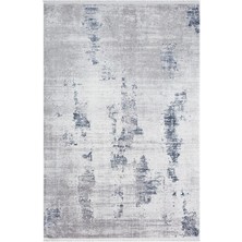Karmen Halı Elegance EG013A Gri Halı Lacivert Detaylı Modern Viskon Doğal Iplik Bambu Halı Tozu Az Salon Halısı