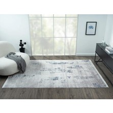Karmen Halı Elegance EG013A Gri Halı Lacivert Detaylı Modern Viskon Doğal Iplik Bambu Halı Tozu Az Salon Halısı