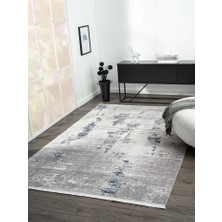 Karmen Halı Elegance EG013A Gri Halı Lacivert Detaylı Modern Viskon Doğal Iplik Bambu Halı Tozu Az Salon Halısı