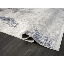 Karmen Halı Elegance EG013A Gri Halı Lacivert Detaylı Modern Viskon Doğal Iplik Bambu Halı Tozu Az Salon Halısı