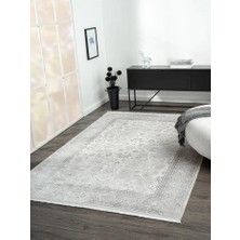 Karmen Halı Elegance EG004A Gri Halı Antrasit Modern Klasik Desenli Viskon Doğal Iplik Bambu Halı
