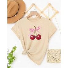 Trend Sizde Kiraz Kurdele Özel Tasarım Ön Baskılı Tasarım Tshirt