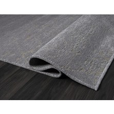 Karmen Halı Lenda LD005A Antrasit Kilim Gold Detaylı Ince Antialerjik Kaymaz Taban Makinada Yıkanabilir Halı