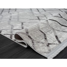 Karmen Halı Tokyo 1704 Gri Antrasit Detaylı Geometrik Desen Modern Akrilik Kaymaz Taban Tozuaz