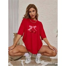 Trend Sizde Kiraz Kurdele Özel Tasarım Ön Baskılı Tasarım Tshirt