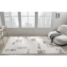 Karmen Halı Truva TV035G Krem Rengi Halı Gri Geometrik Detaylı Akrilik Yumuşak Modern Salon Halısı