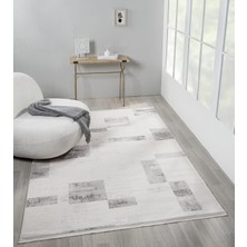 Karmen Halı Truva TV035G Krem Rengi Halı Gri Geometrik Detaylı Akrilik Yumuşak Modern Salon Halısı
