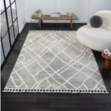 Karmen Halı Wool WL003A Gri Antrasit Detaylı Sisal Bukle Dekoratif Kabartmalı Tozsuz