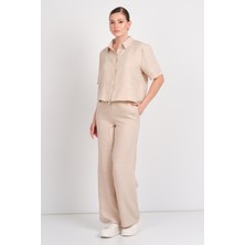 Jdy Kadın Jdypower Çizgili Kısa Kollu Gömlek 15347235 Bej