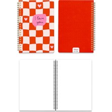 A5 Spiralli Not Defteri 2’li Set – Çizgili & Çizgisiz, 148 Sayfa, Kiraz Desenli, Okul Defteri
