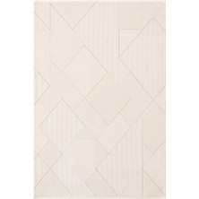 Leon LN002W Beyaz Halı Modern Desen Pamuk Taban Akrilik Tozuaz Salon Yatak Odası Koridor Halısı