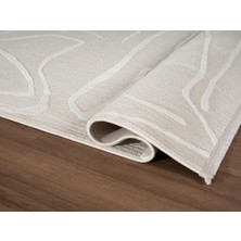Sümer SM014A Krem Renkli Halı Çizgi Desenli Dekoratif Modern Antialerjik Salon Mutfak Halısı
