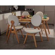 Vowturkey Touch Iskandinav Mutfak&Salon Masa Sandalye Takımı, El İşçiliği,Keten Bej,Meşe Rengi 80*160 (4S1M)