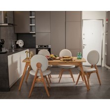 Vowturkey Touch Iskandinav Mutfak&Salon Masa Sandalye Takımı, El İşçiliği,Keten Bej,Meşe Rengi 80*160 (4S1M)