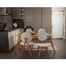 Vowturkey Touch Iskandinav Mutfak&Salon Masa Sandalye Takımı, El İşçiliği,Keten Bej,Meşe Rengi 80*160 (4S1M)
