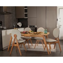 Vowturkey Touch Iskandinav Mutfak&Salon Masa Sandalye Takımı, El İşçiliği,Keten Bej,Meşe Rengi 80*160 (4S1M)