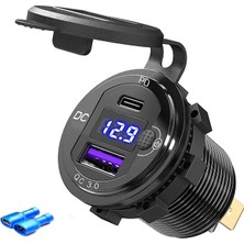 USB Şarj Soketi, 36 W Qc3.0 USB A ve USB C Soket Çift Ekran Voltmetre Gerilim ile 12/24 V Araba Deniz Gerilim Göstergeli Pd Qc3.0 Soketli 12V Modifiye Araç USB Şarj Cihazı