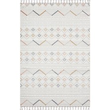 Sümer SM012A Krem Rengi Halı Renkli Kilim Desenli Dekoratif Modern Antialerjik Salon Halısı