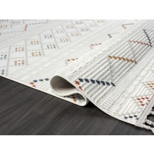 Sümer SM012A Krem Rengi Halı Renkli Kilim Desenli Dekoratif Modern Antialerjik Salon Halısı