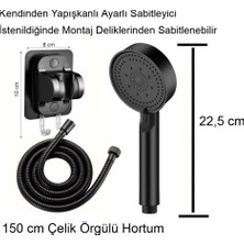 Romena Jet Özellikli Duş Seti | Hortum + Yapışkanlı Askı Aparatı + El Duşu - Mat Siyah | R1002-M