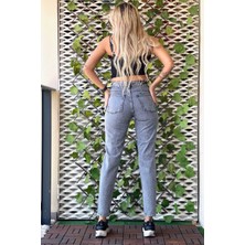 The Bark Lazer Kesim Mom Jean Kadın Pantolon 1037-046 Gri