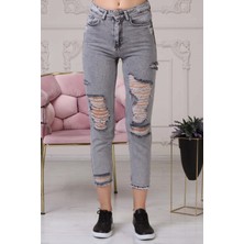 The Bark Lazer Kesim Mom Jean Kadın Pantolon 1037-901 Gri