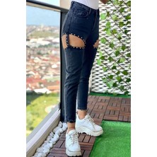 The Bark Taş Detaylı Kadın Mom Jean Pantolon 4057-896 Siyah