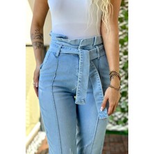 The Bark Yan Çep Kemerli Kadın Skinny Jean Pantolon 4188 Buz Mavisi